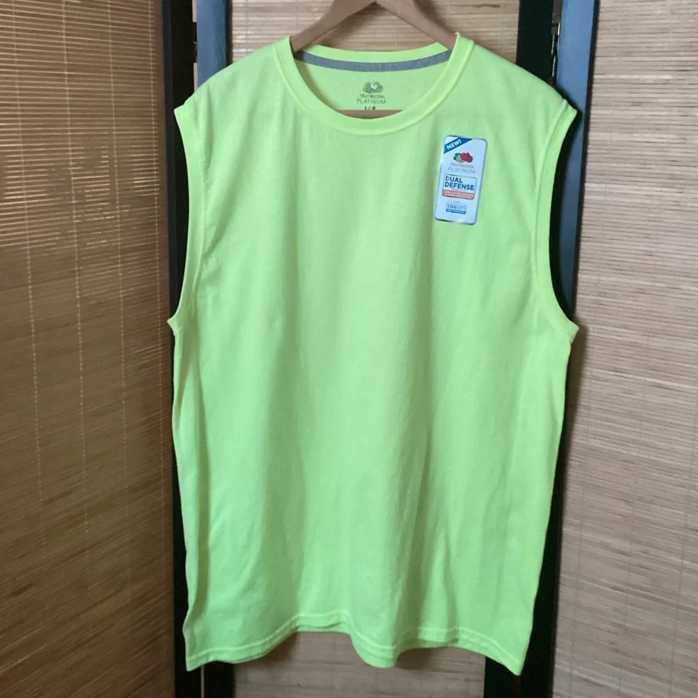 NWT Fruit of the Loom Platinum Neon Yellow Tee Sz L sleeveless crew neck